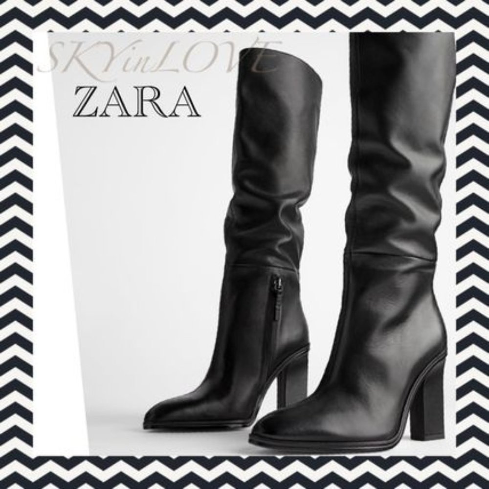NWT ZARA SLOUCHY HIGH-HEEL 100% LEATHER BOOTS